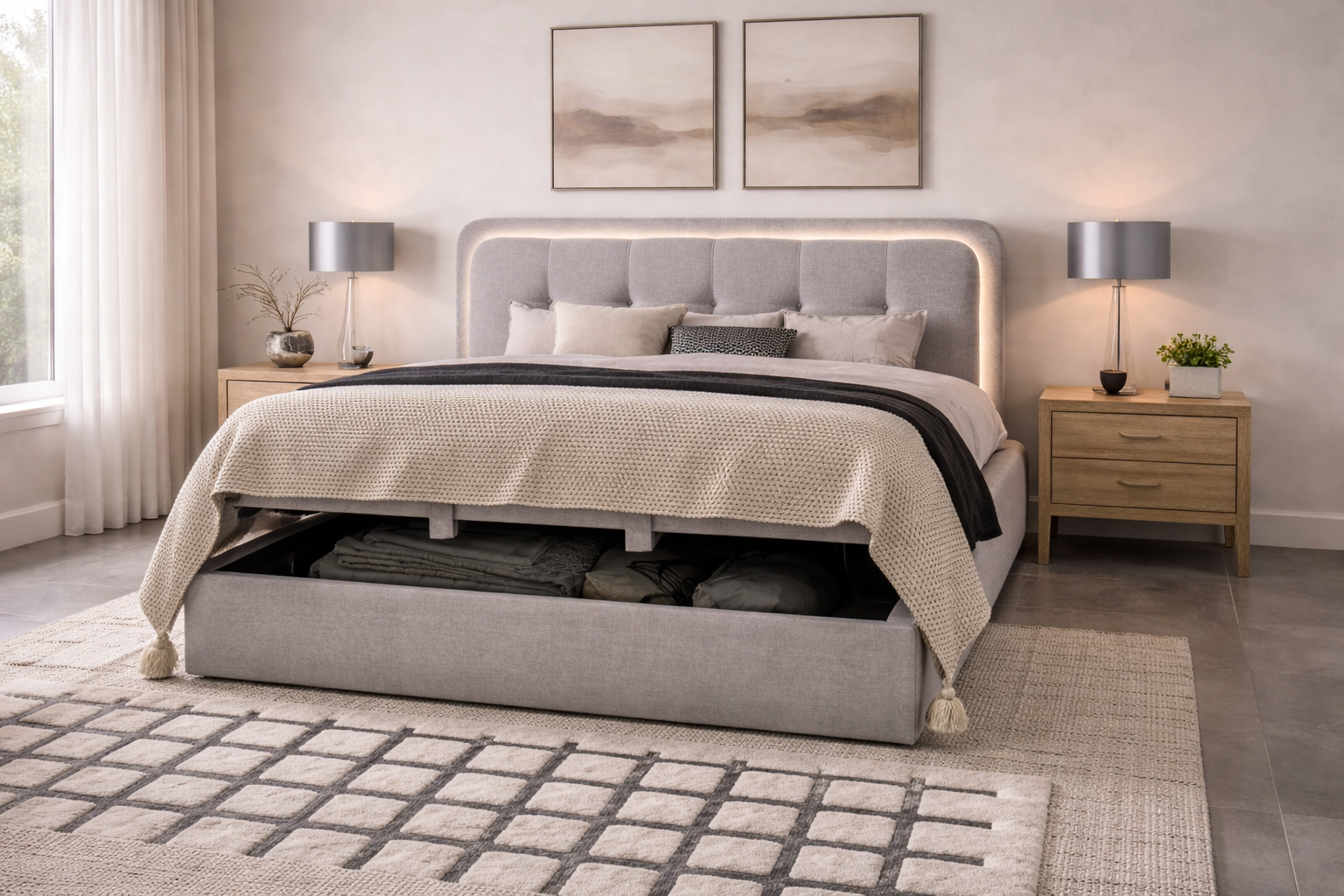 RAY LED END LIFT OTTOMAN BED FRAME