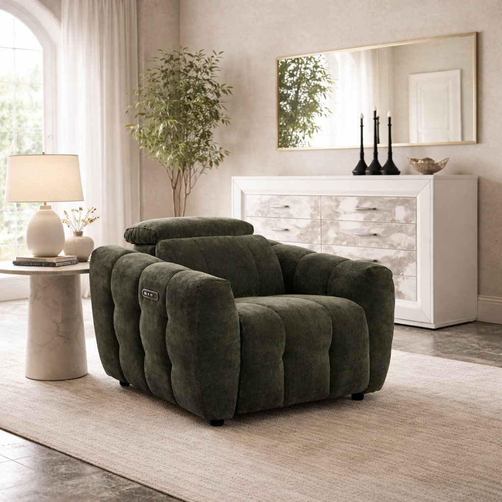 MONTGOMERY GREEN FABRIC ELECTRIC RECLINER ARMCHAIR